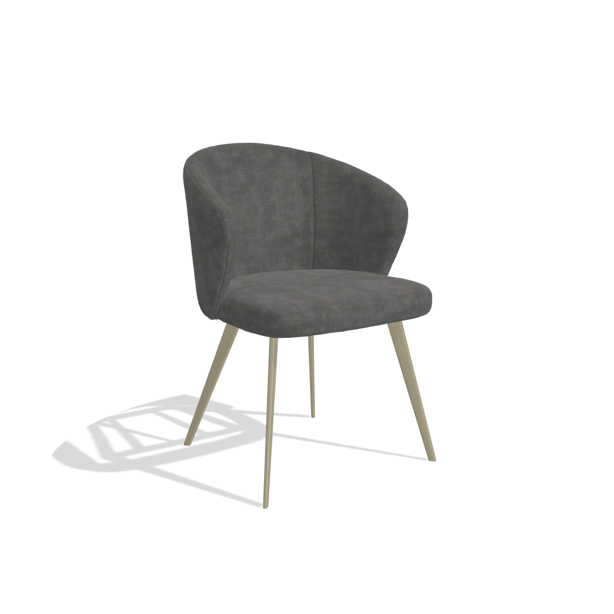 Chaise de salle à manger Lisette 6599 en tissu Adore 68 (gris foncé), pieds en champagne, vue de trois-quarts