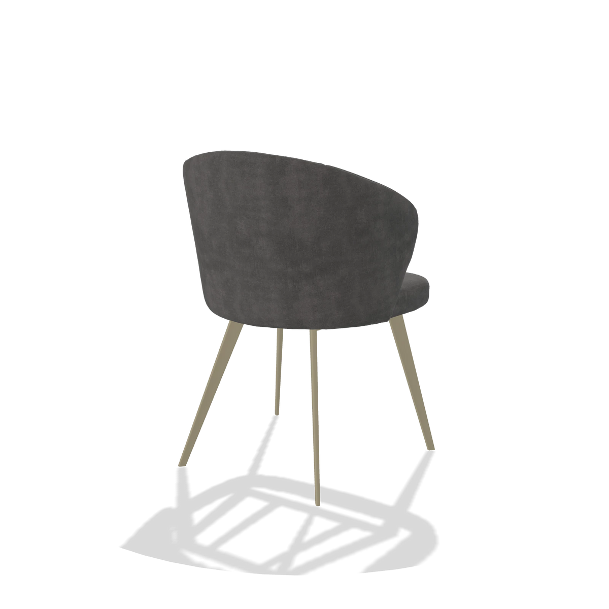 Chaise de salle à manger Lisette 6599 en tissu Adore 68 (gris foncé), pieds en champagne, vue de trois-quarts arrière