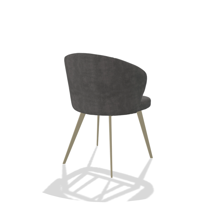 Chaise de salle à manger Lisette 6599 en tissu Adore 68 (gris foncé), pieds en champagne, vue de trois-quarts arrière