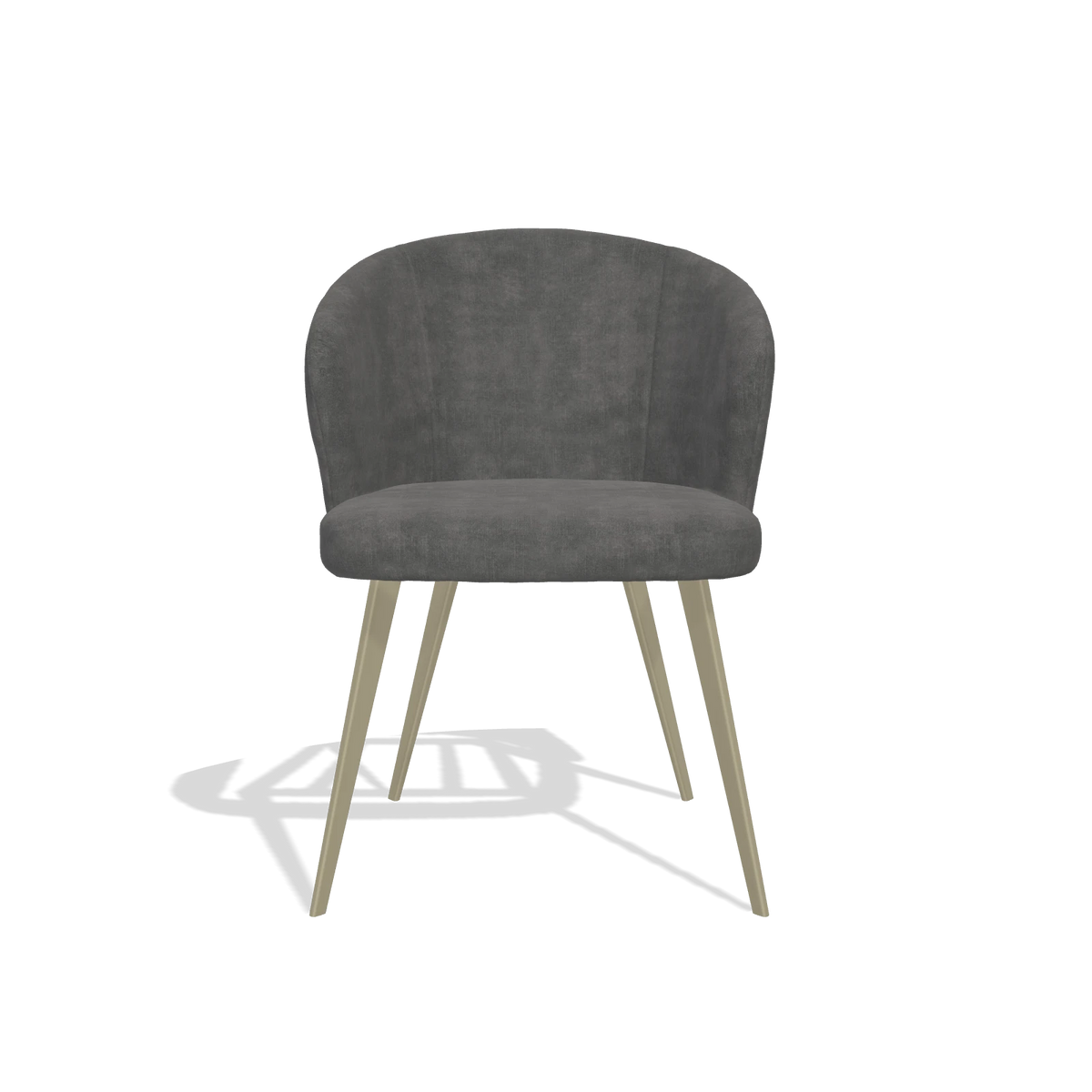 Chaise de salle à manger Lisette 6599 en tissu Adore 68 (gris foncé), pieds en champagne, vue de face