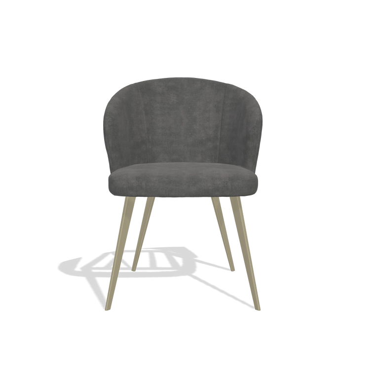 Chaise de salle à manger Lisette 6599 en tissu Adore 68 (gris foncé), pieds en champagne, vue de face