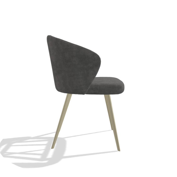 Chaise de salle à manger Lisette 6599 en tissu Adore 68 (gris foncé), pieds en champagne, vue de profil