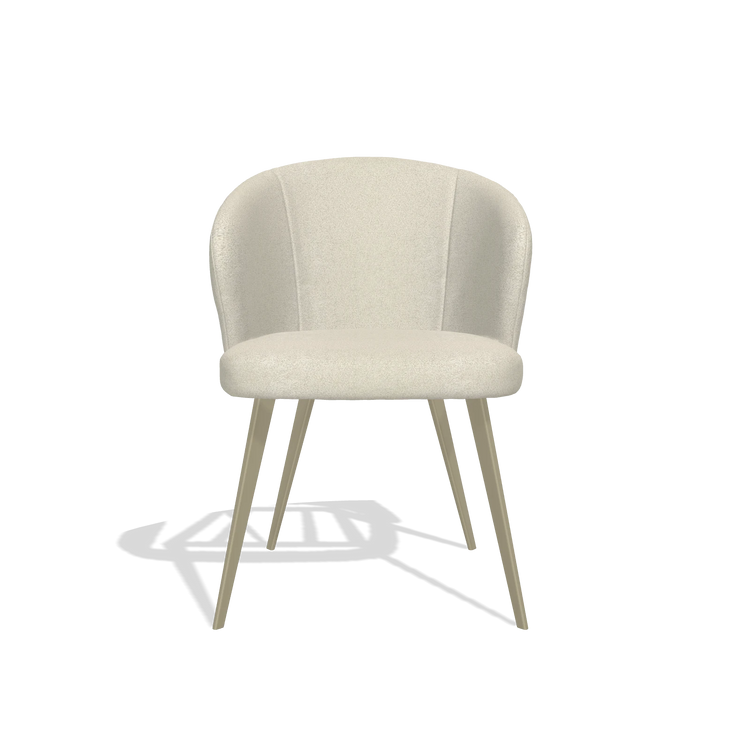 Sedia da pranzo Lisette 6599 in tessuto Boogie 84 (grigio chiaro), gambe in champagne, vista frontale
