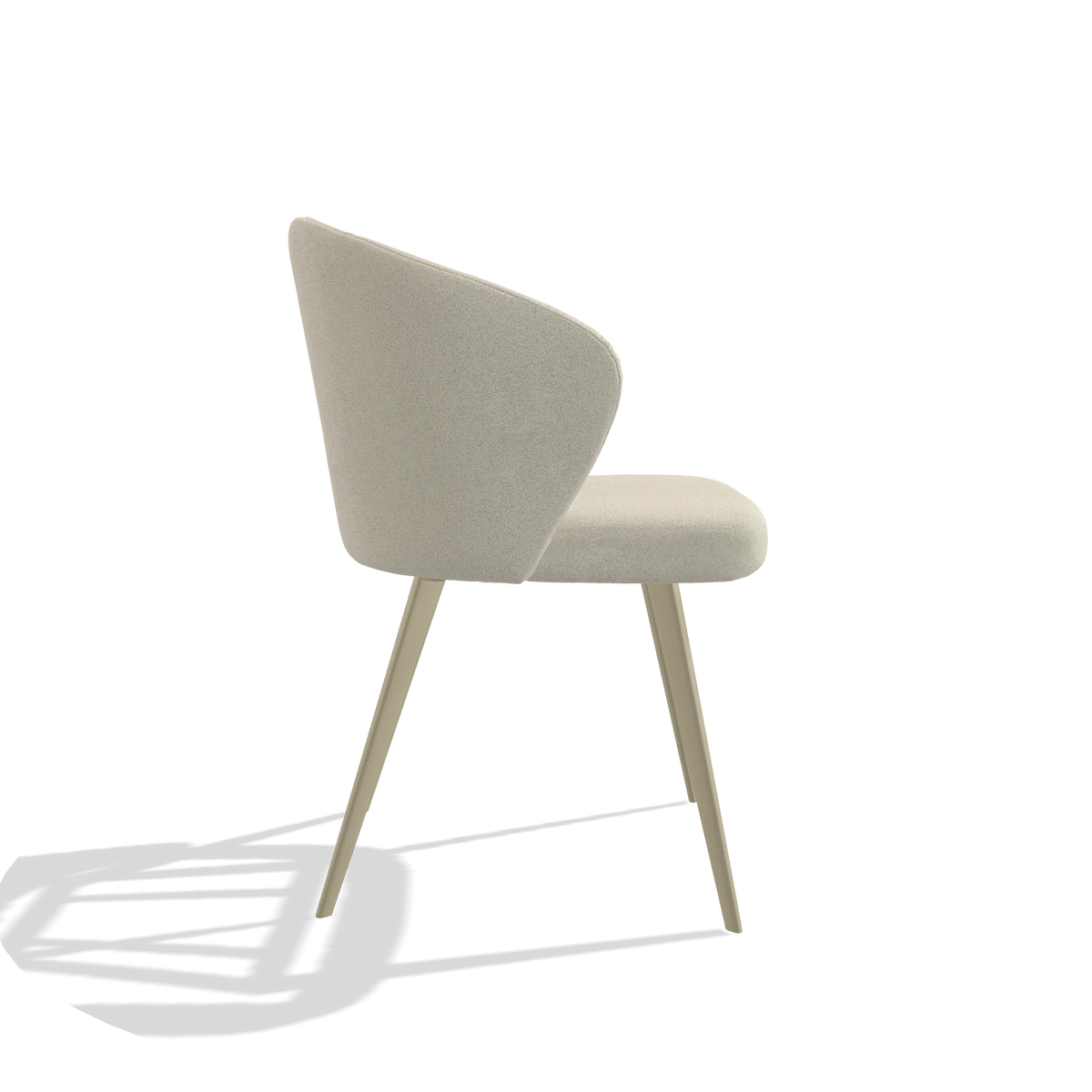Sedia da pranzo Lisette 6599 in tessuto Boogie 84 (grigio chiaro), gambe in champagne, vista laterale