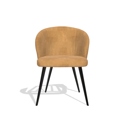 Chaise de salle à manger Lisette 6599 en tissu Bull 16 (ocre), pieds en noir, vue de face