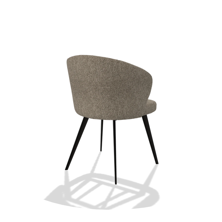 Chaise de salle à manger Lisette 6599 en tissu Cayenne 55 (taupe), pieds en noir, vue de trois-quarts arrière