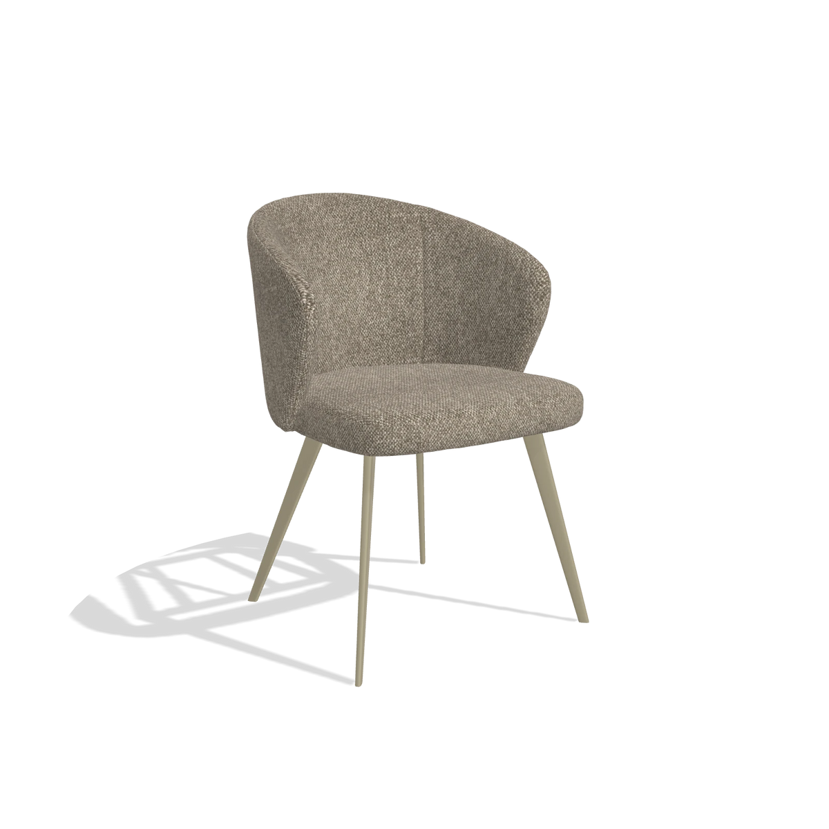 Chaise de salle à manger Lisette 6599 en tissu Cayenne 55 (taupe), pieds en champagne, vue de trois-quarts