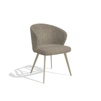 Chaise de salle à manger Lisette 6599 en tissu Cayenne 55 (taupe), pieds en champagne, vue de trois-quarts