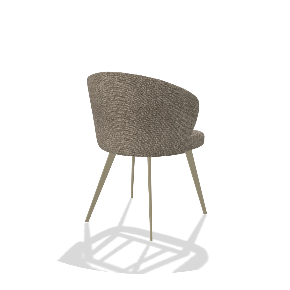 Chaise de salle à manger Lisette 6599 en tissu Cayenne 55 (taupe), pieds en champagne, vue de trois-quarts arrière
