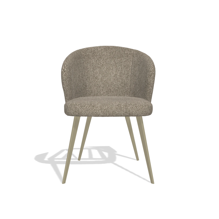 Chaise de salle à manger Lisette 6599 en tissu Cayenne 55 (taupe), pieds en champagne, vue de face