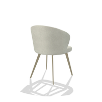 Sedia da pranzo Lisette 6599 in tessuto Energy 101 (grigio chiaro), gambe in champagne, vista posteriore angolata