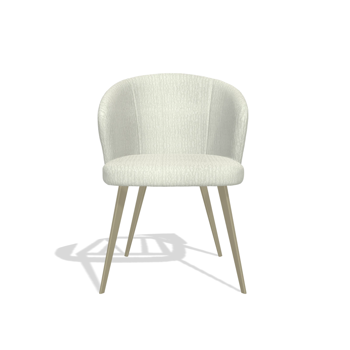 Sedia da pranzo Lisette 6599 in tessuto Energy 101 (grigio chiaro), gambe in champagne, vista frontale