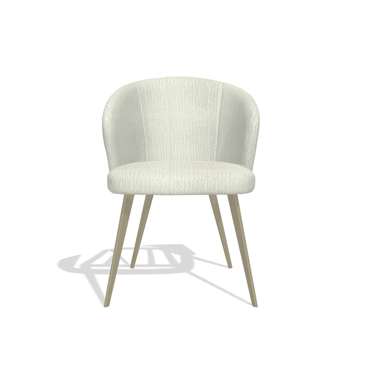 Sedia da pranzo Lisette 6599 in tessuto Energy 101 (grigio chiaro), gambe in champagne, vista frontale