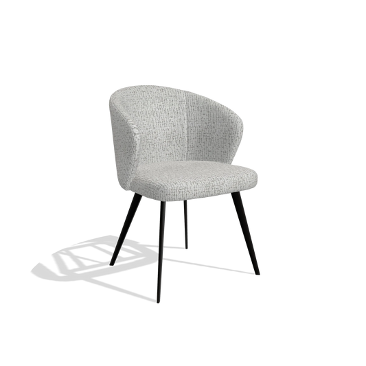 Chaise de salle à manger Lisette 6599 en tissu Horta 106 (gris clair), pieds en noir, vue de trois-quarts