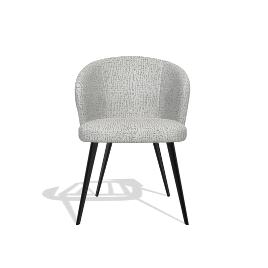 Chaise de salle à manger Lisette 6599 en tissu Horta 106 (gris clair), pieds en noir, vue de face