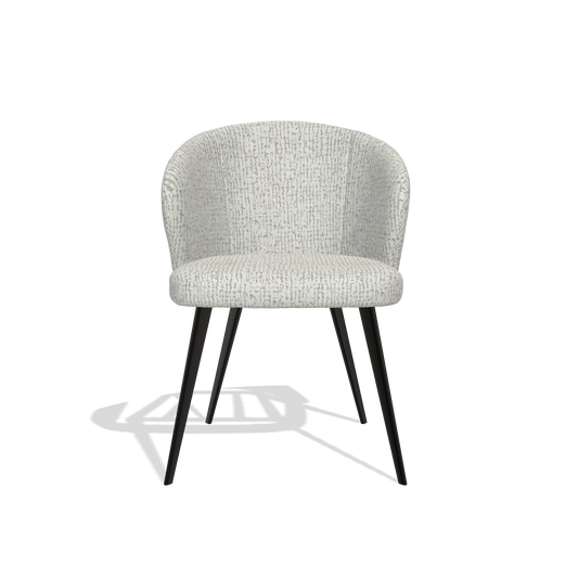Chaise de salle à manger Lisette 6599 en tissu Horta 186 (gris clair), pieds en noir, vue de face