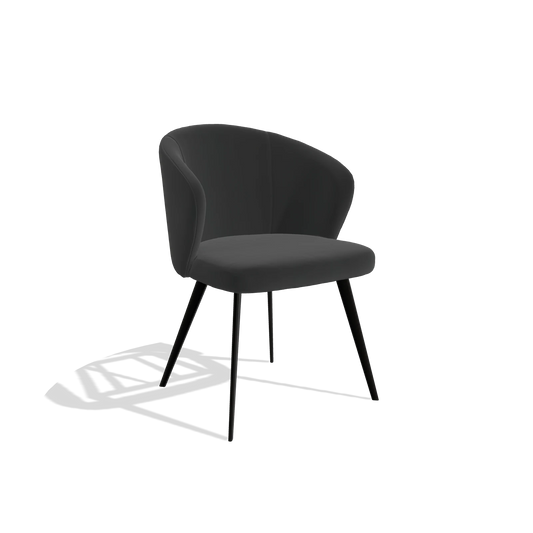 Chaise de salle à manger Lisette 6599 en Cuir A804 (noir), pieds en noir, vue de trois-quarts