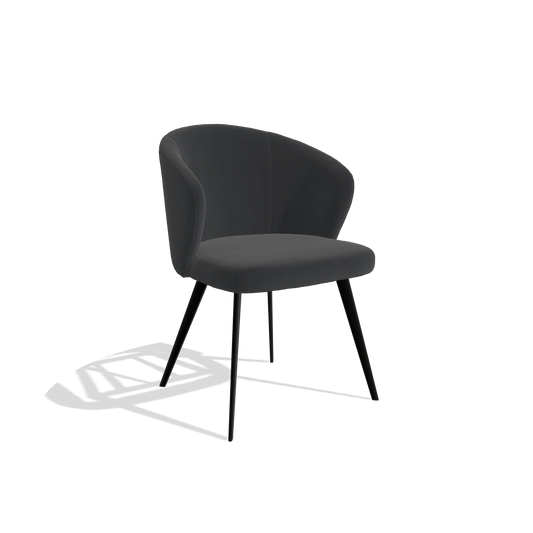 Chaise de salle à manger Lisette 6599 en Cuir B500 (noir), pieds en noir, vue de trois-quarts