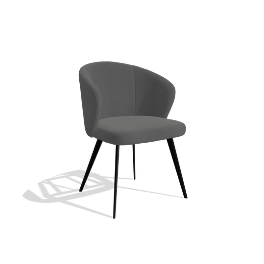 Chaise de salle à manger Lisette 6599 en Cuir B502 (gris foncé), pieds en noir, vue de trois-quarts