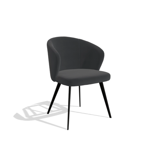 Chaise de salle à manger Lisette 6599 en Cuir B900 (noir), pieds en noir, vue de trois-quarts