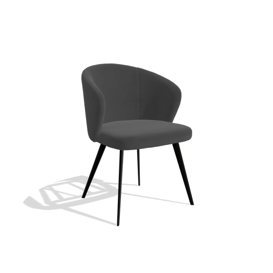 Chaise de salle à manger Lisette 6599 en Cuir B905 (anthracite), pieds en noir, vue de trois-quarts