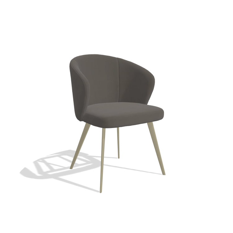 Dining Chair Lisette 6599 in Leather B918 (dark grey), champagne legs, angled view