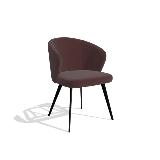 Chaise de salle à manger Lisette 6599 en Cuir B938 (chocolat), pieds en noir, vue de trois-quarts