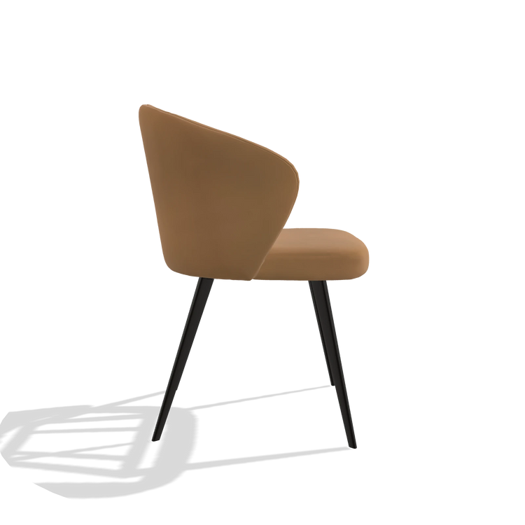 Sedia da pranzo Lisette 6599 in Pelle B947 (caramello), gambe in nero, vista laterale