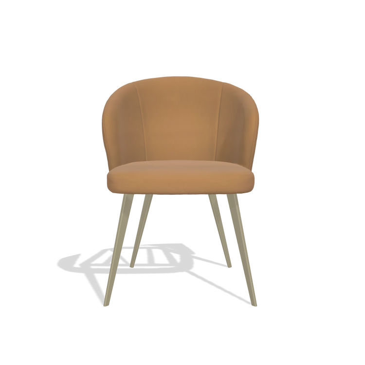 Sedia da pranzo Lisette 6599 in Pelle B947 (caramello), gambe in champagne, vista frontale