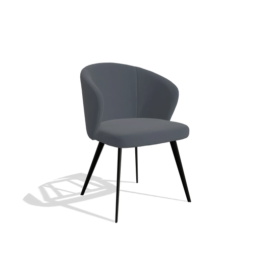 Chaise de salle à manger Lisette 6599 en Cuir B961 (gris foncé), pieds en noir, vue de trois-quarts