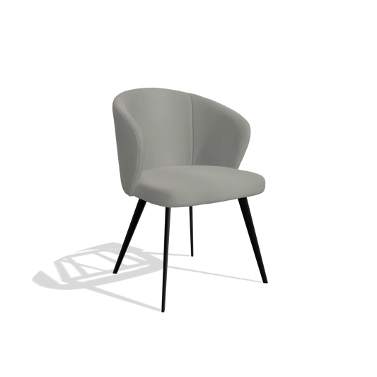 Chaise de salle à manger Lisette 6599 en Cuir B967 (grège), pieds en noir, vue de trois-quarts
