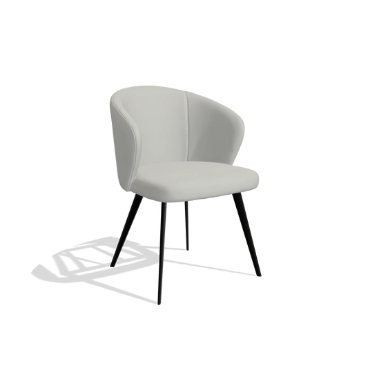 Chaise de salle à manger Lisette 6599 en Cuir B970 (gris clair), pieds en noir, vue de trois-quarts