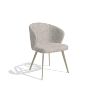 Chaise de salle à manger Lisette 6599 en tissu Oasis 91 (grège), pieds en champagne, vue de trois-quarts