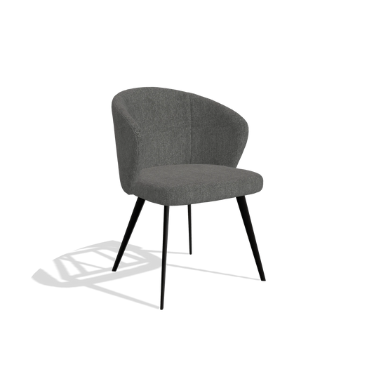 Chaise de salle à manger Lisette 6599 en tissu San Remo 800 (anthracite), pieds en noir, vue de trois-quarts