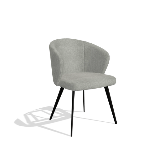 Chaise de salle à manger Lisette 6599 en tissu San Remo 901 (gris), pieds en noir, vue de trois-quarts
