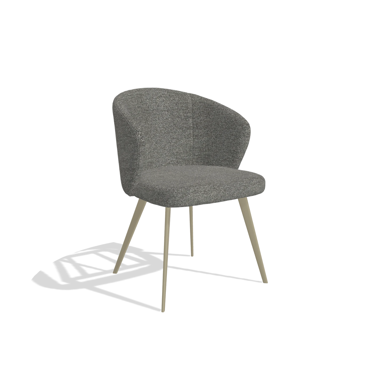 Dining Chair Lisette 6599 in Sneak 12 fabric (dark grey), champagne legs, angled view