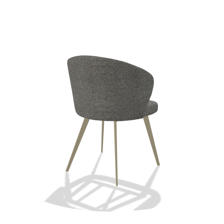 Dining Chair Lisette 6599 in Sneak 12 fabric (dark grey), champagne legs, back angled view