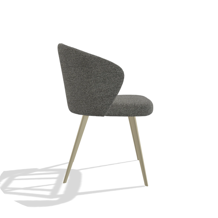 Dining Chair Lisette 6599 in Sneak 12 fabric (dark grey), champagne legs, side view
