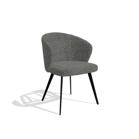 Chaise de salle à manger Lisette 6599 en tissu Sneak 65 (gris foncé), pieds en noir, vue de trois-quarts
