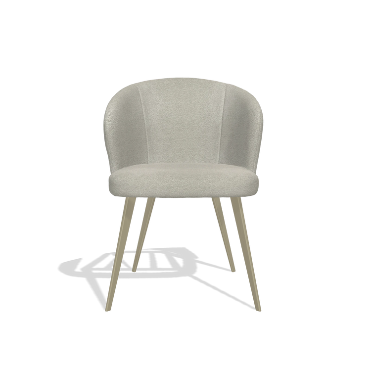 Silla de comedor Lisette 6599 en tela Stella 01 (greige), patas en champán, vista frontal