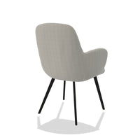Mancini 6538 dining chair in Sneak 01 Natural fabric with black legs, rear angled view