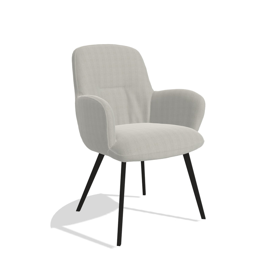 Mancini 6538 dining chair in Sneak 01 Natural fabric with black legs, angled view