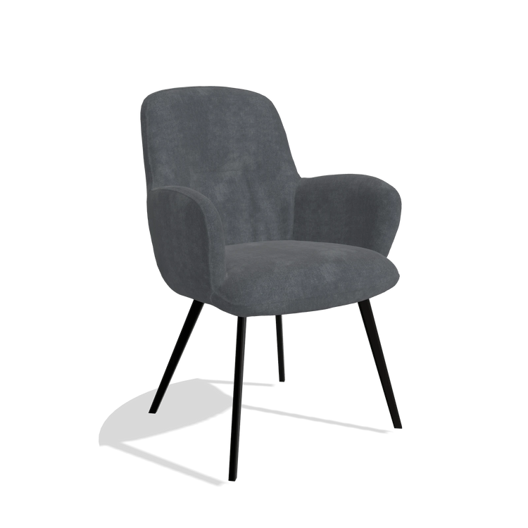 Silla de comedor Mancini 6538 en tela Adore 56 (antracita), patas en negro, vista en ángulo