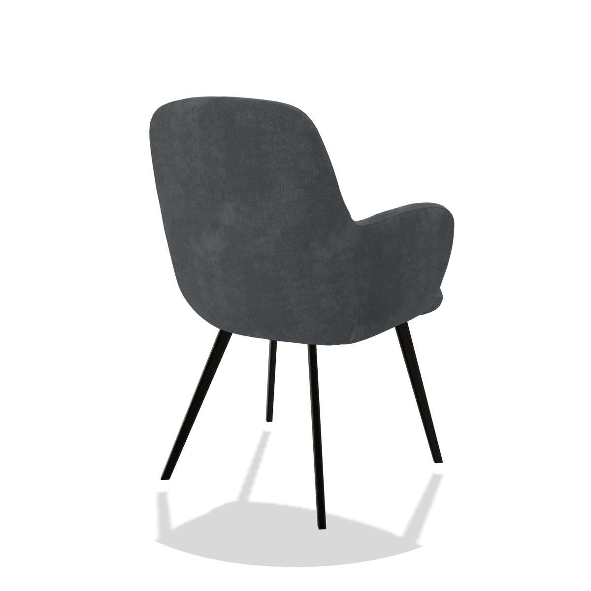 Silla de comedor Mancini 6538 en tela Adore 56 (antracita), patas en negro, vista trasera en ángulo
