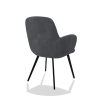Silla de comedor Mancini 6538 en tela Adore 56 (antracita), patas en negro, vista trasera en ángulo