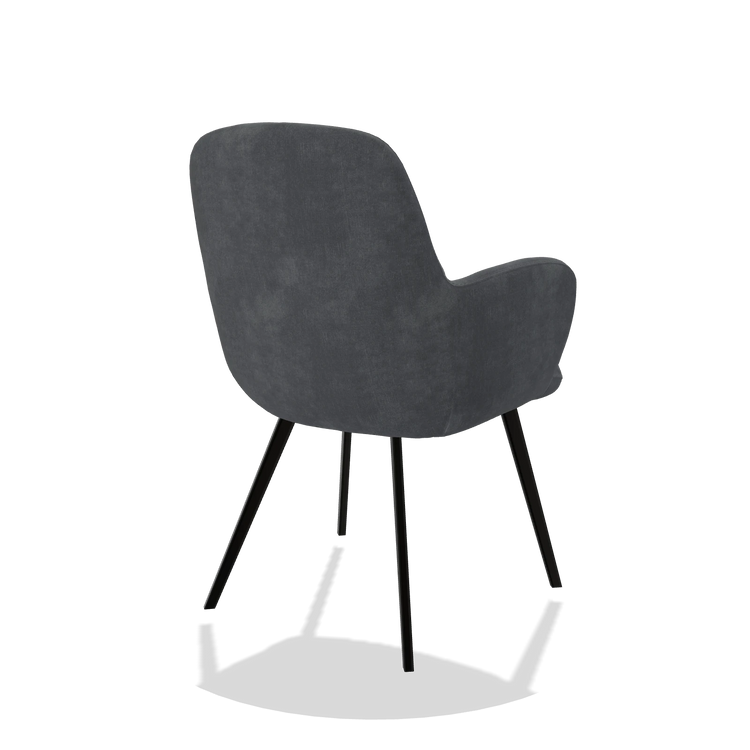 Silla de comedor Mancini 6538 en tela Adore 56 (antracita), patas en negro, vista trasera en ángulo