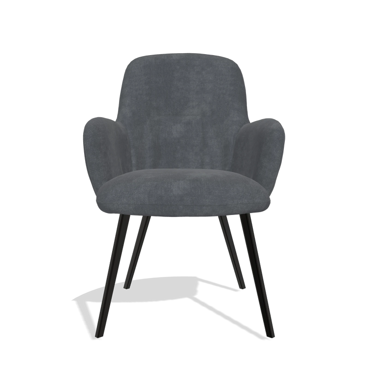 Silla de comedor Mancini 6538 en tela Adore 56 (antracita), patas en negro, vista frontal
