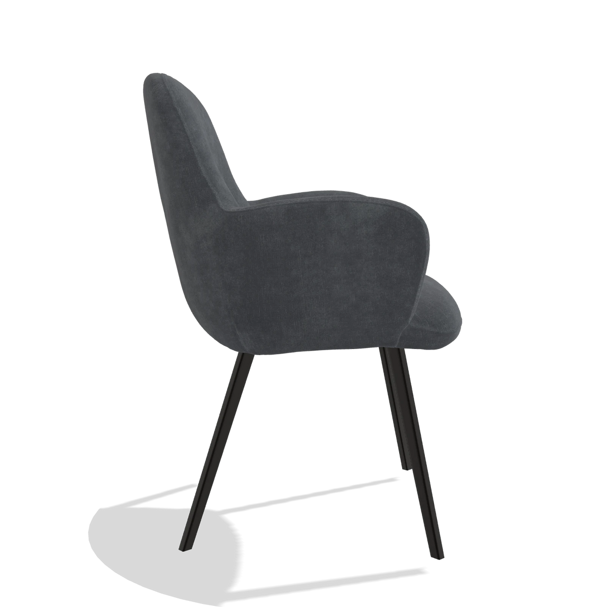 Silla de comedor Mancini 6538 en tela Adore 56 (antracita), patas en negro, vista lateral