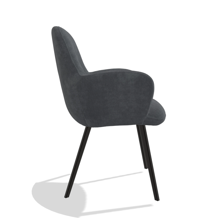 Silla de comedor Mancini 6538 en tela Adore 56 (antracita), patas en negro, vista lateral