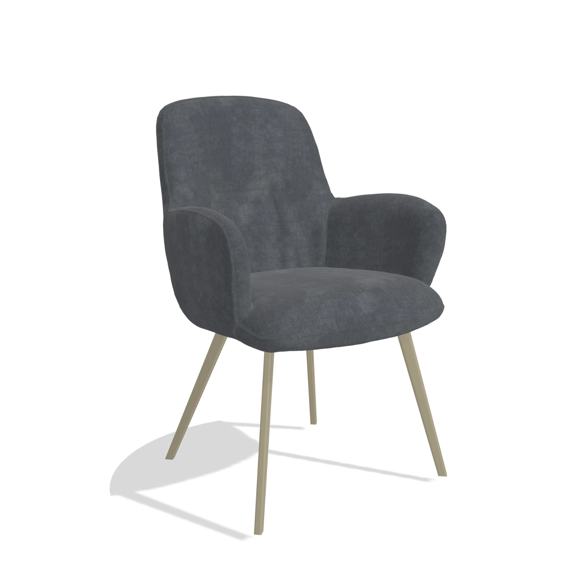Silla de comedor Mancini 6538 en tela Adore 56 (antracita), patas en champán, vista en ángulo